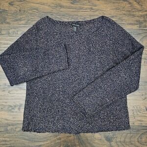 Eileen Fisher Woman's XL Speckled Wool Cotton Fringe Hem Sweater Bateau Neck